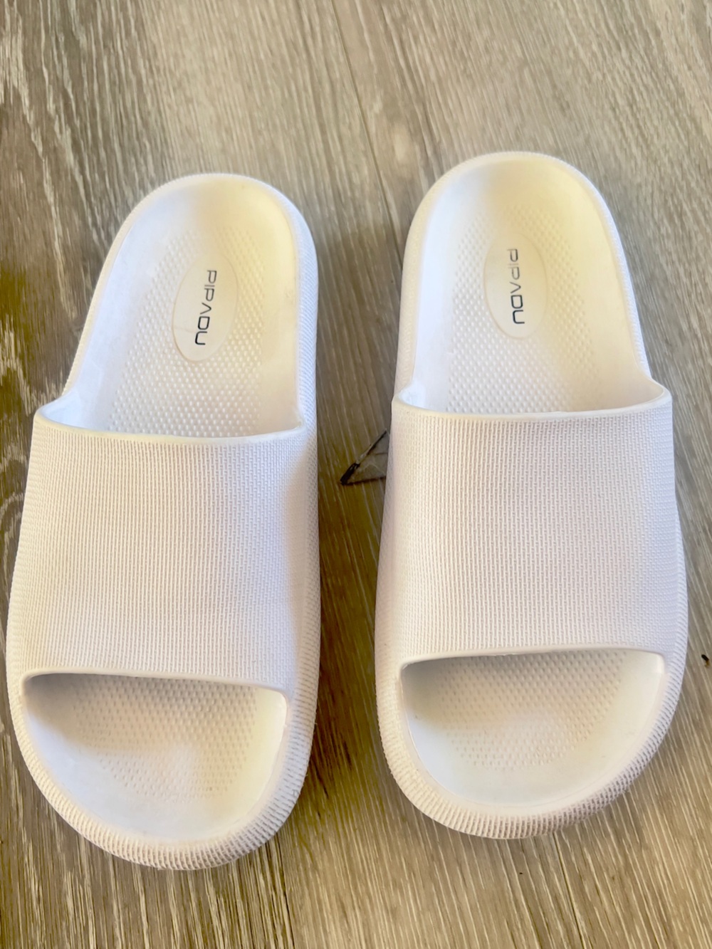 White Slide Sandals for Women - Textured Upper Slip-On